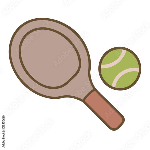 Tennis racket and ball icon in green and brown, minimalistic sports illustration