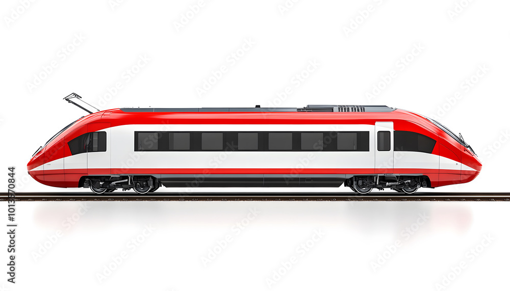 Modern HighSpeed Passenger Train on Tracks Isolated on White Background design Modern HighSpeed Passenger Train on Tracks Isolated on White Background design