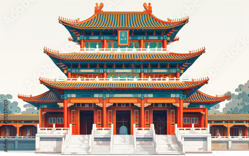 Chinese traditional ancient architecture art illustration