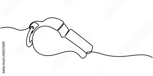 Sports whistle one line art. Continuous line drawing of sport, coach, referee, activity, equipment, goal, play, game, blowing, Continuous one line drawing of sport whistle icon in silhouette
