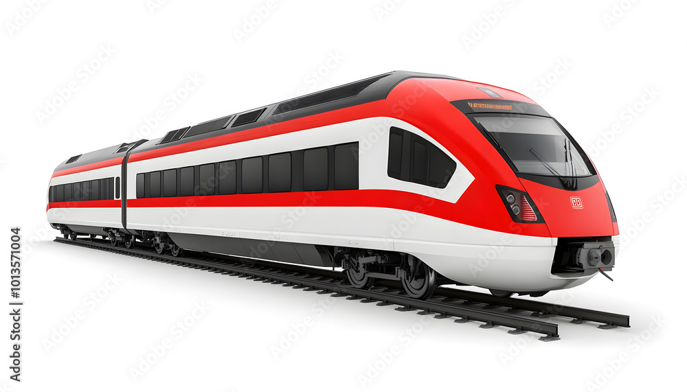 Modern HighSpeed Passenger Train on Tracks Isolated on White Background design Modern HighSpeed Passenger Train on Tracks Isolated on White Background design