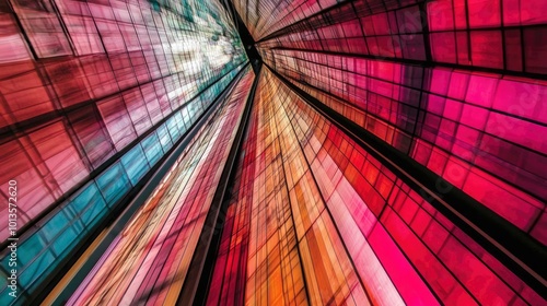 Abstract Perspective of a Glass Facade with Varied Hues