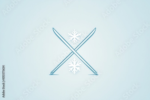 This logo combines a snowflake with crossed ski poles, symbolizing winter sports and outdoor adventures in snowy landscapes. Generative AI photo