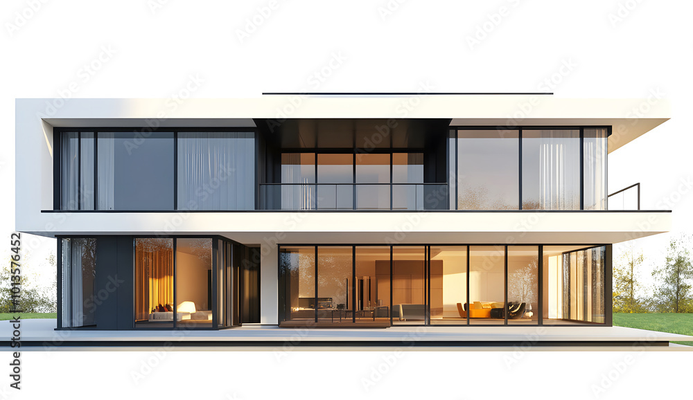 Modern TwoStory House with Large Windows and Balcony D Render design Modern TwoStory House with Large Windows and Balcony D Render design