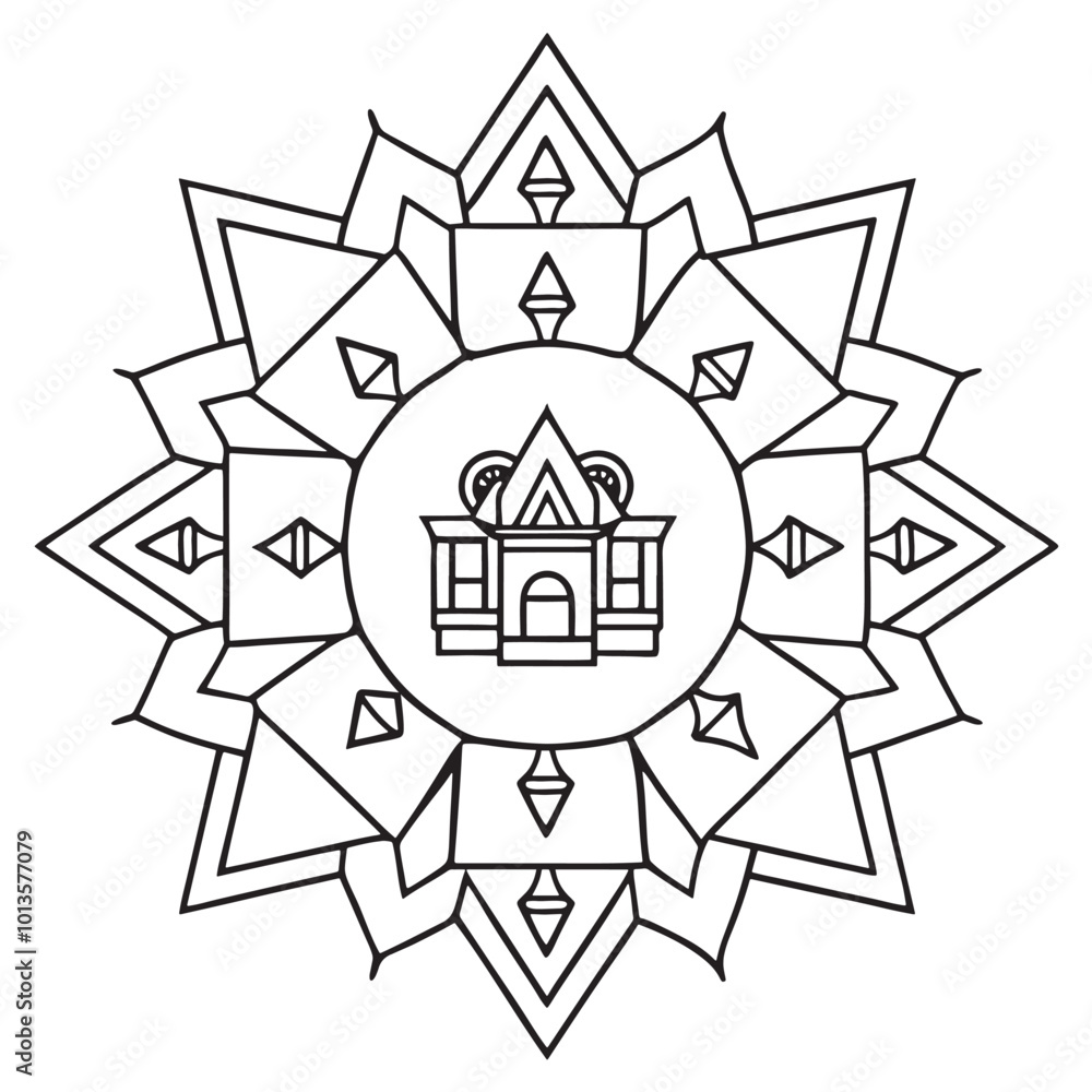 Obraz premium Fantasy Architecture Mandala Dreamlike Building Pattern. Generative AI.