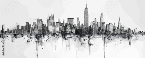 City graphic black white cityscape skyline sketch long illustration vector