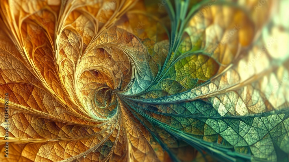 Abstract Swirling Pattern of Golden and Green Leaf Veins Abstract Swirling Pattern of Golden and Green Leaf Veins