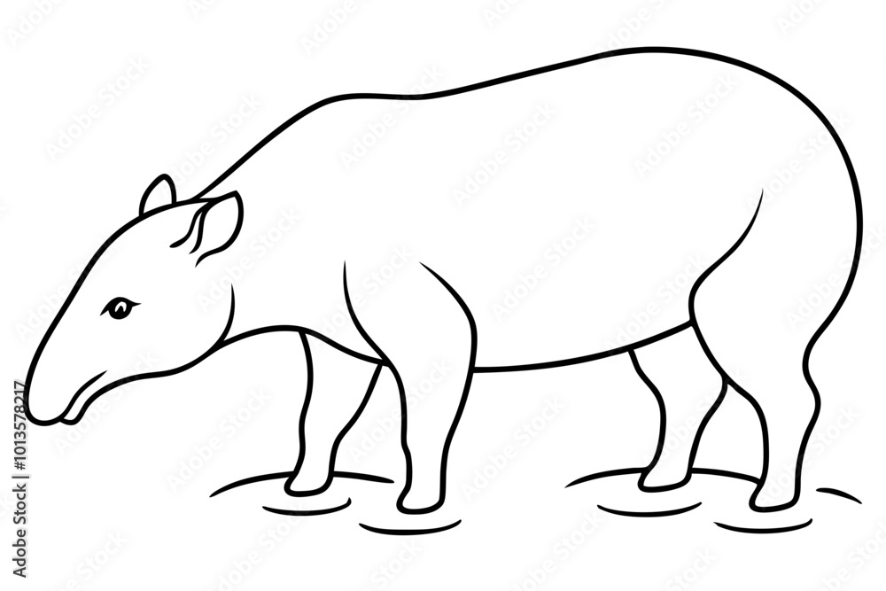 Obraz premium Tapir Serenity in Shallow Rainforest Stream Vector Illustration 