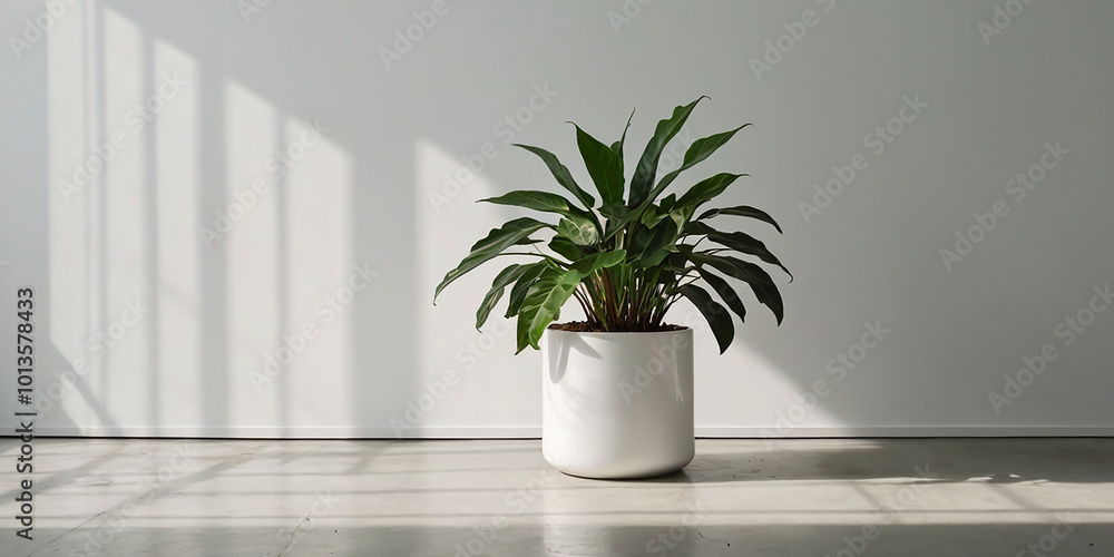 Houseplant by empty white wall. Houseplant by empty white wall.