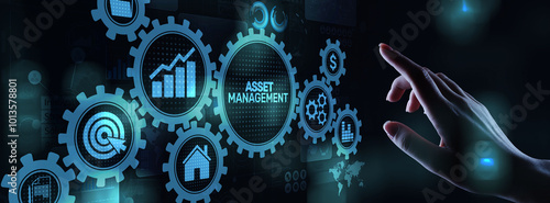 Asset management Business technology internet concept button on virtual screen.