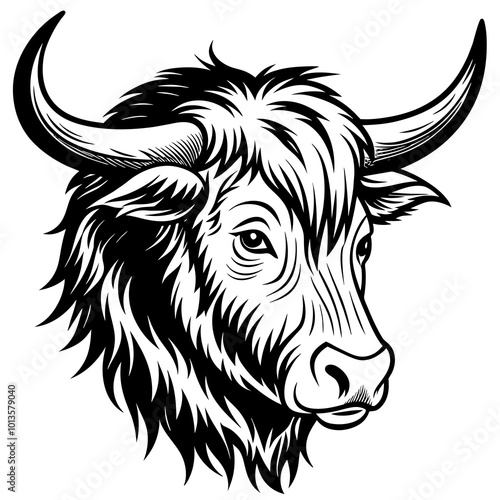 Hand drawn vector illustration of a cute yak face in a flower crown, with lettering quote Spring Is Here. Isolated objects on white. Scandinavian style flat design.
