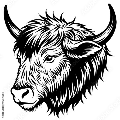 Hand drawn vector illustration of a cute yak face in a flower crown, with lettering quote Spring Is Here. Isolated objects on white. Scandinavian style flat design.