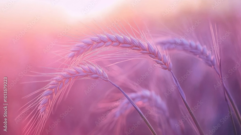 A close-up of barley ears bending under their own weight in the soft light of dawn. A close-up of barley ears bending under their own weight in the soft light of dawn.