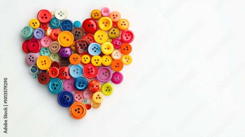 A close-up of bright buttons forming a heart shape, set against a crisp white background. A close-up of bright buttons forming a heart shape, set against a crisp white background.