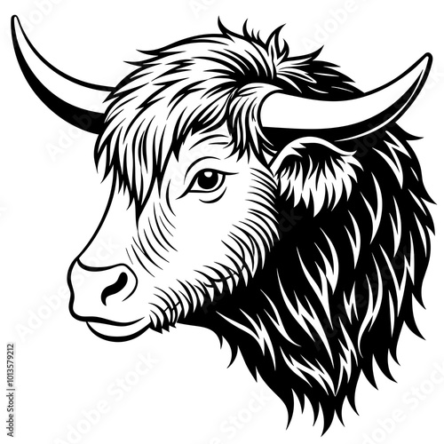 Hand drawn vector illustration of a cute yak face in a flower crown, with lettering quote Spring Is Here. Isolated objects on white. Scandinavian style flat design.