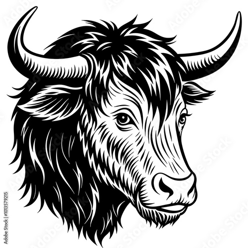 Hand drawn vector illustration of a cute yak face in a flower crown, with lettering quote Spring Is Here. Isolated objects on white. Scandinavian style flat design.
