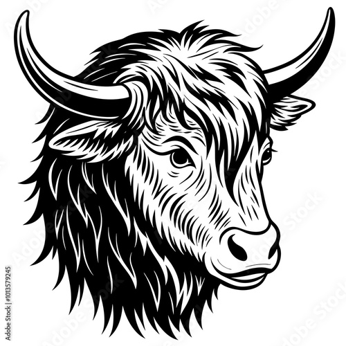 Hand drawn vector illustration of a cute yak face in a flower crown, with lettering quote Spring Is Here. Isolated objects on white. Scandinavian style flat design.