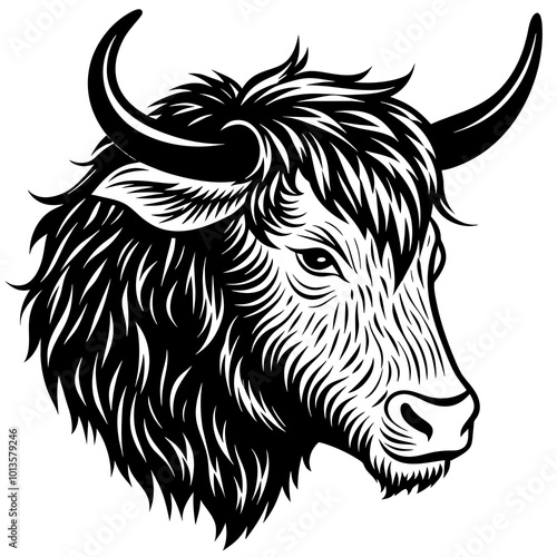 Hand drawn vector illustration of a cute yak face in a flower crown, with lettering quote Spring Is Here. Isolated objects on white. Scandinavian style flat design.