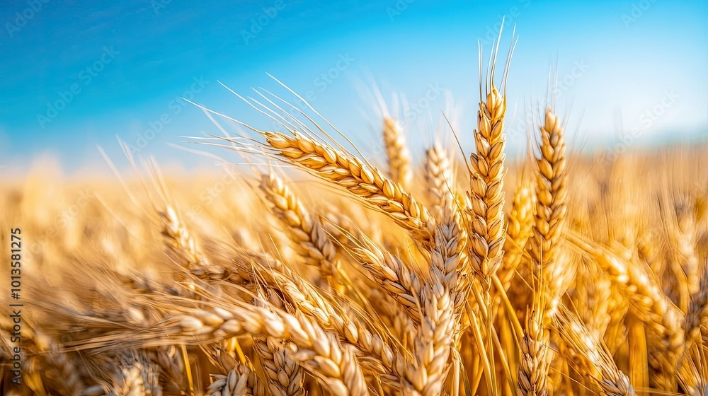 A close-up of ripe barley grains, with golden kernels ready for harvesting under a clear sky. A close-up of ripe barley grains, with golden kernels ready for harvesting under a clear sky.