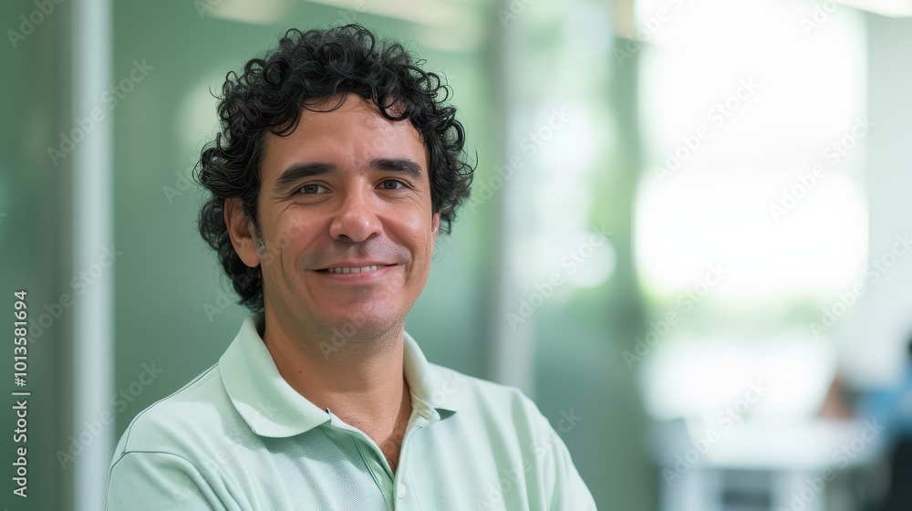 Confident Brazilian businessman in office setting with a friendly smile Confident Brazilian businessman in office setting with a friendly smile