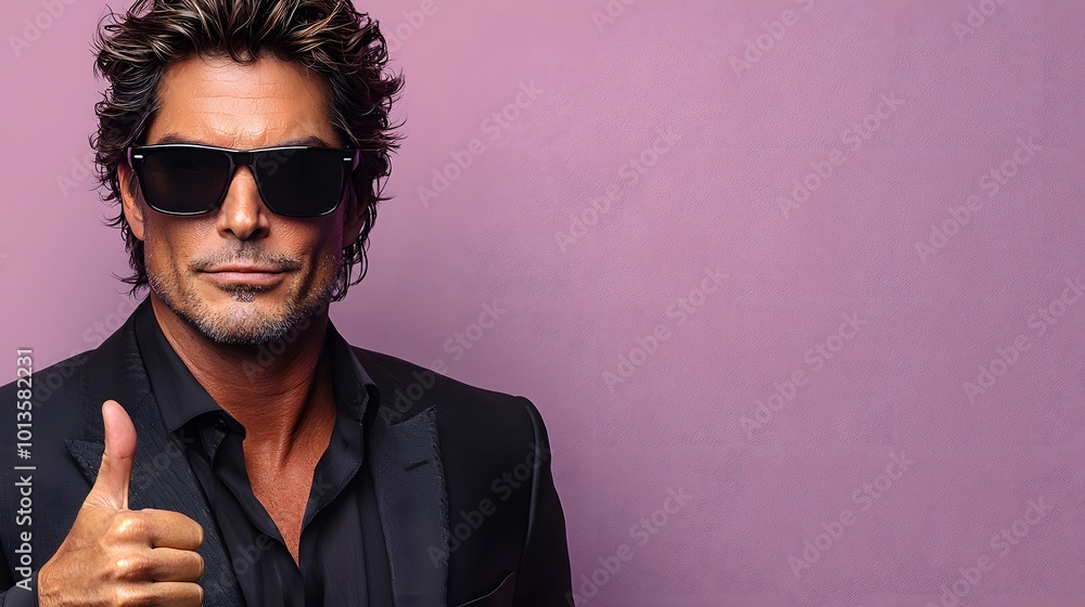 Fototapeta premium Confident Man in Sunglasses Giving Thumbs Up