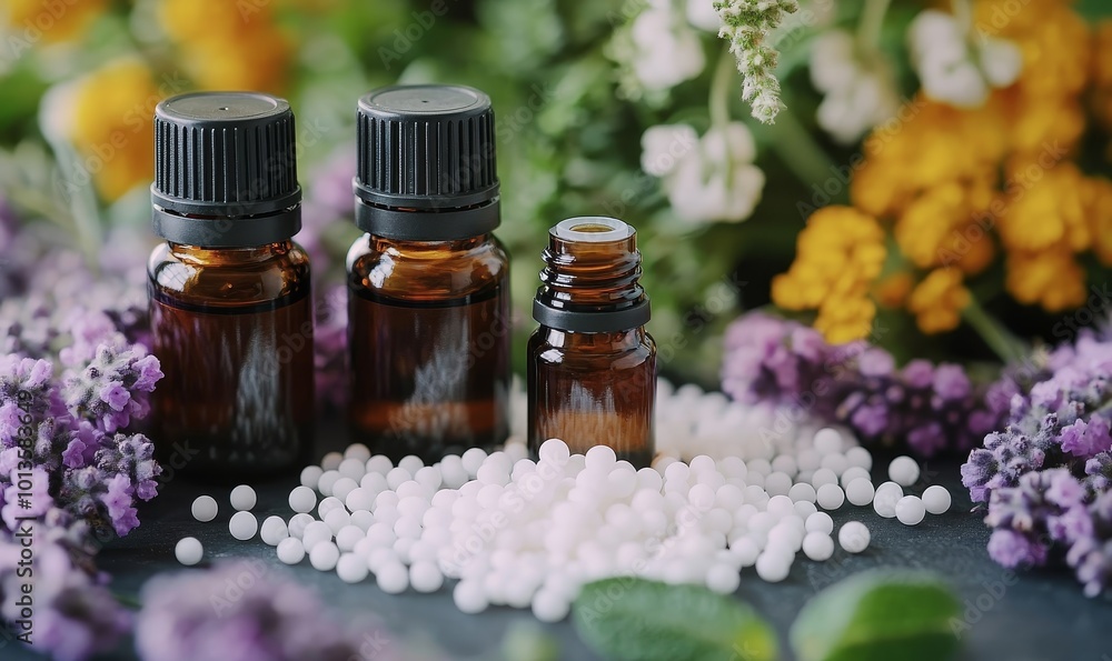 Natural homeopathic remedies for illness, including herbal supplements, essential oils, and organic ingredients, symbolizing a holistic approach to health and, Generative AI Natural homeopathic remedies for illness, including herbal supplements, essential oils, and organic ingredients, symbolizing a holistic approach to health and, Generative AI