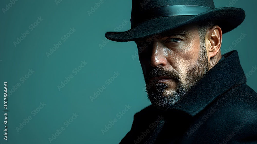 Mysterious Man in Fedora with Intense Gaze Mysterious Man in Fedora with Intense Gaze