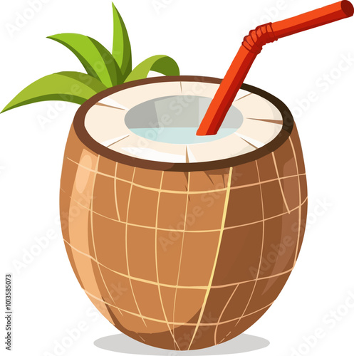 Tropical coconut water icon flat on white isolated background, vector design.