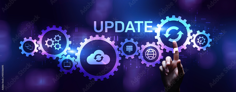 Update software system upgrade download new version internet technology concept. Update software system upgrade download new version internet technology concept.