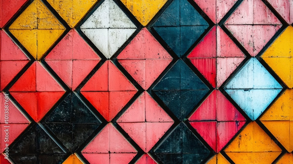 Colorful Diamond-Shaped Tiles on a Wall Colorful Diamond-Shaped Tiles on a Wall