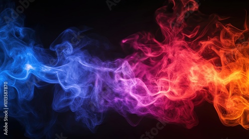 Vibrant smoke art in blue and red hues, flowing gracefully against a dark backdrop, creating an artistic and abstract visual effect.