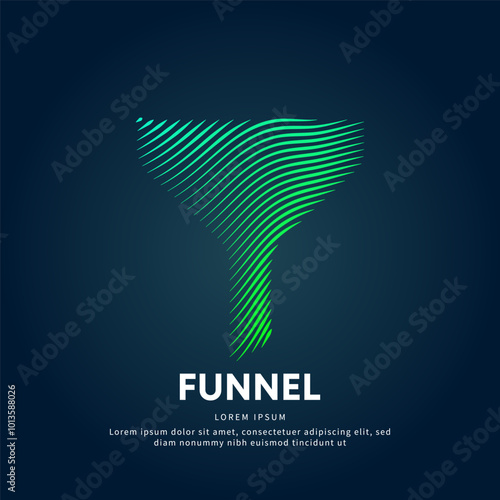 Abstract logo funnel Illustration in a linear style. simple line art funnel Vector logotype illustration on dark background. EPS 10