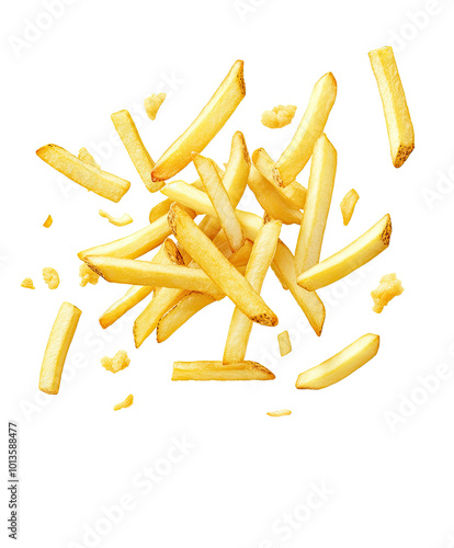  French Fries. falling on transparent background