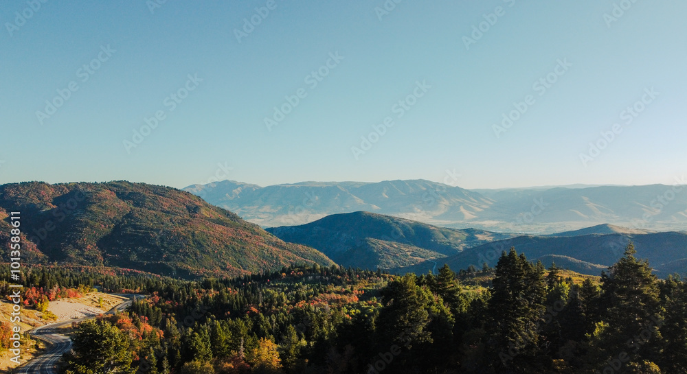 Naklejka premium Beautiful Fall Aerial Autumn views of Snowbasin Huntsville Utah