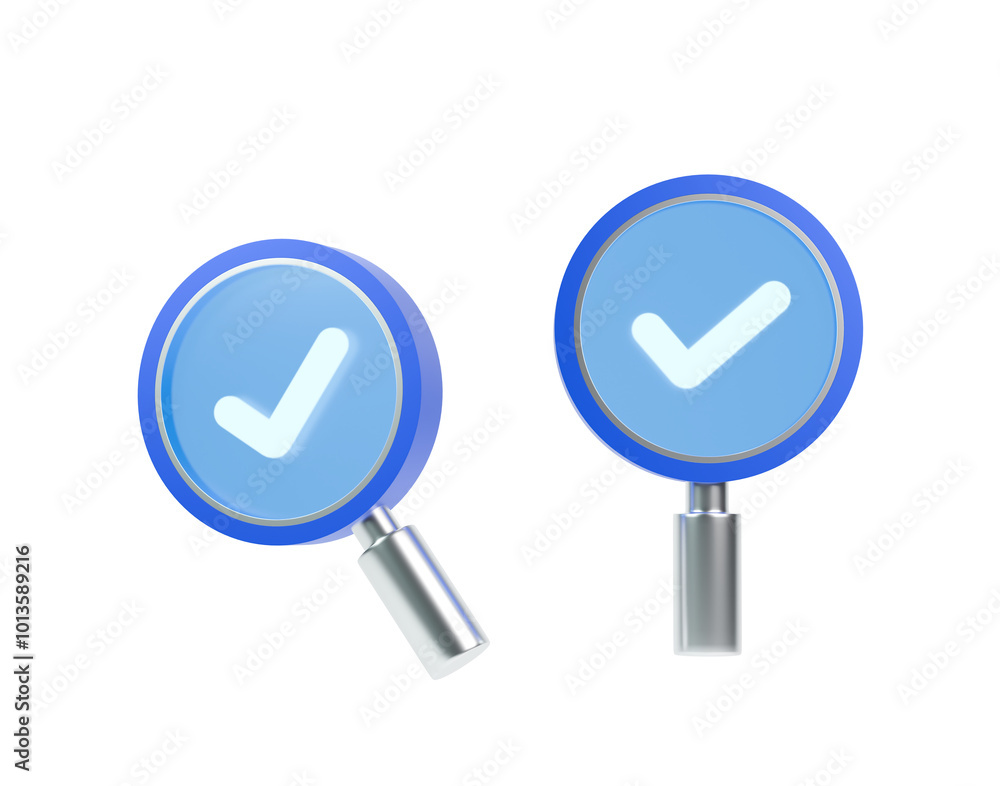 3d icon Magnifying glass with security checklist 3d icon Magnifying glass with security checklist