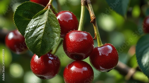 Wallpaper Mural realistic illustration of red cherries on a tree ready to be picked Torontodigital.ca