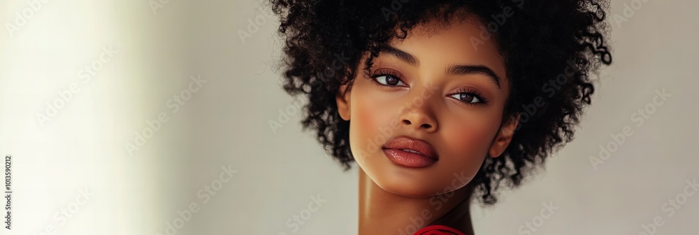 Fototapeta premium sensual African-American model closeup, concept of skincare, beauty products and makeup, high resolution, 8k banner with copy space