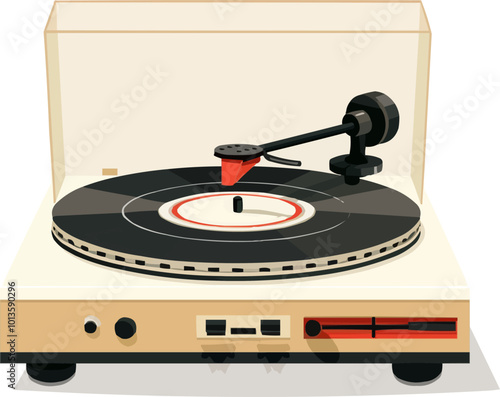 Vintage record player icon flat on white isolated background, vector design.