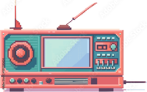 Vintage radio icon flat on white isolated background, vector design.