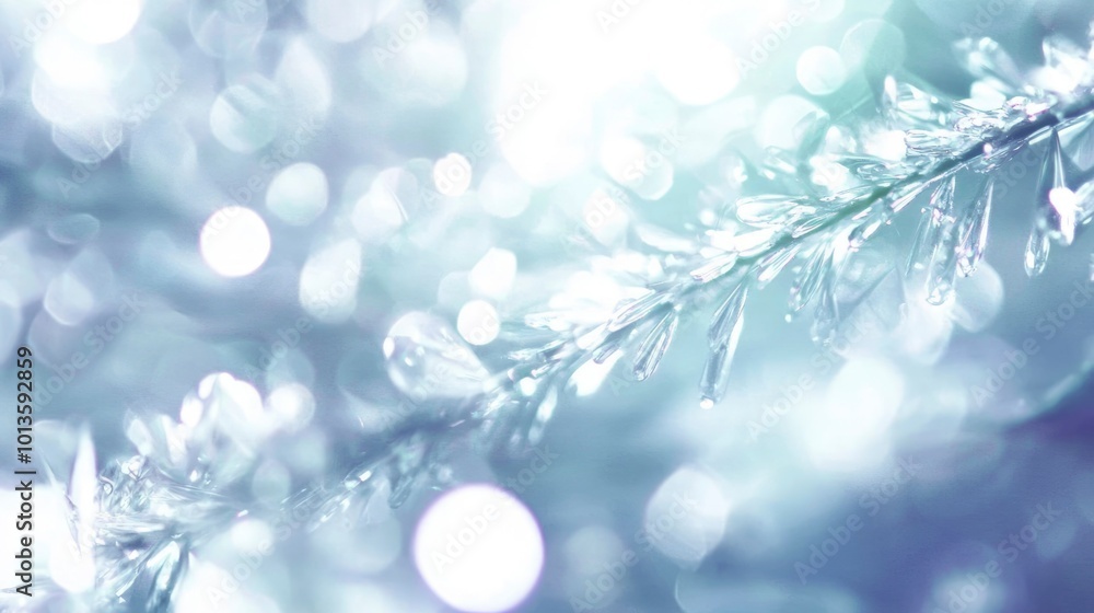 Icy Branch with Bokeh Lights and Blurred Background Icy Branch with Bokeh Lights and Blurred Background