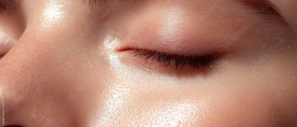 Fototapeta premium A woman's face with a light, dewy look