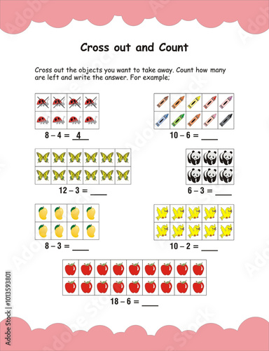 Number puzzle for kids, missing between worksheet for kids. Greater than, less than or equal to game. Worksheet for preschool kids, activity sheet, Missing number. Cross out and count numbers