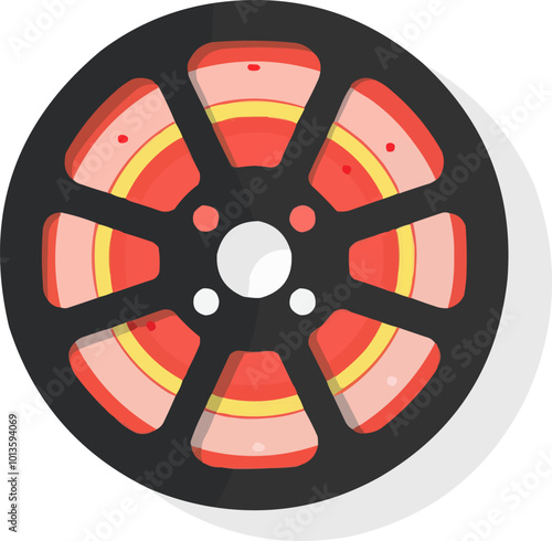 Retro film reel icon flat on white isolated background, vector design.