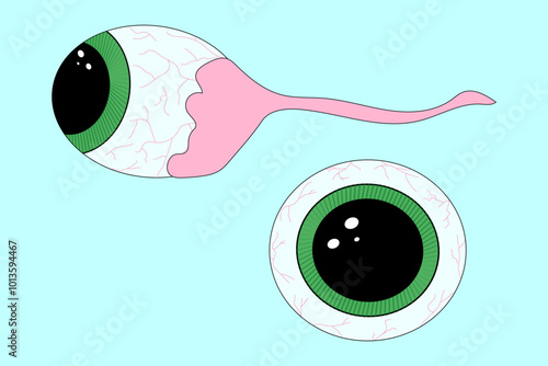 Creepy cartoon-style Halloween eyeballs with eerie details, perfect for Halloween designs, decorations, and posters.