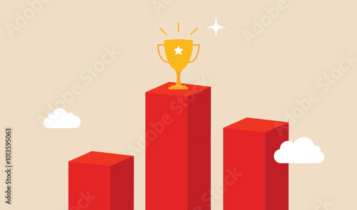 Success or business achievement trophy, award winning, accomplishment for business leadership success concept flat vector design. Success reward trophy design for business.