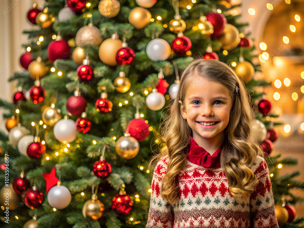 Girl in front of a christmas tree Girl in front of a christmas tree