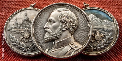 Historic silver medal from the Russian Empire, circa 1864, commemorating the conquest of Western Caucasus from 1859 to 1864, featuring intricately designed details.