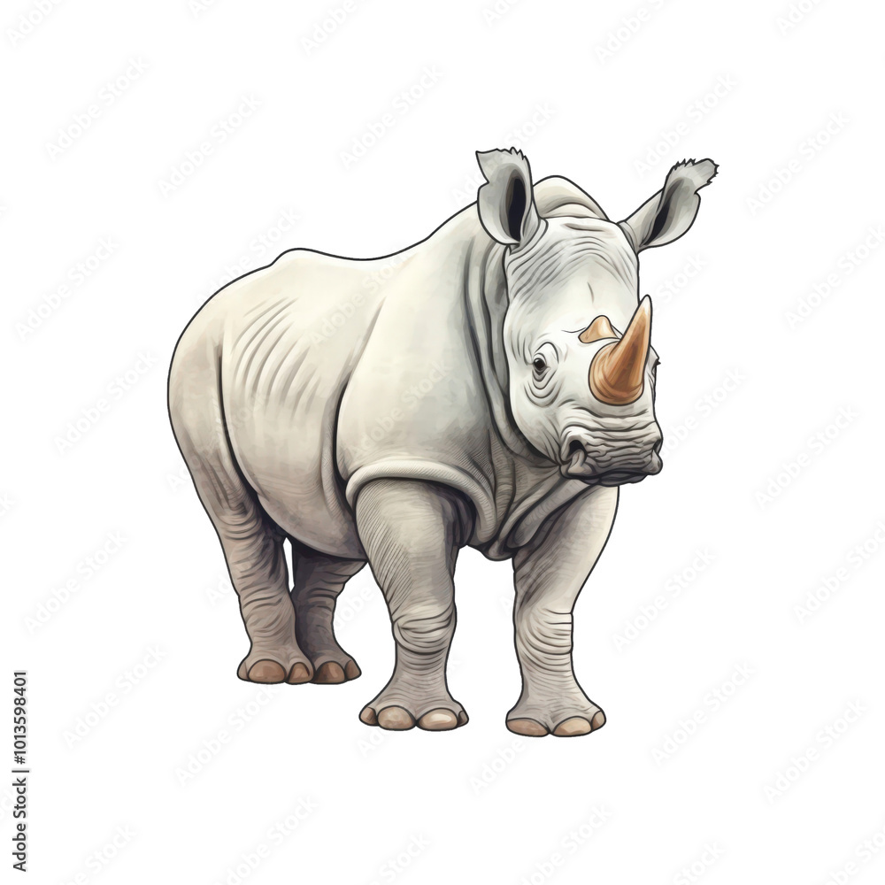 White rhinoceros watercolor illustration on white background, suitable for conservation, wildlife, and educational designs. Generative AI White rhinoceros watercolor illustration on white background, suitable for conservation, wildlife, and educational designs. Generative AI