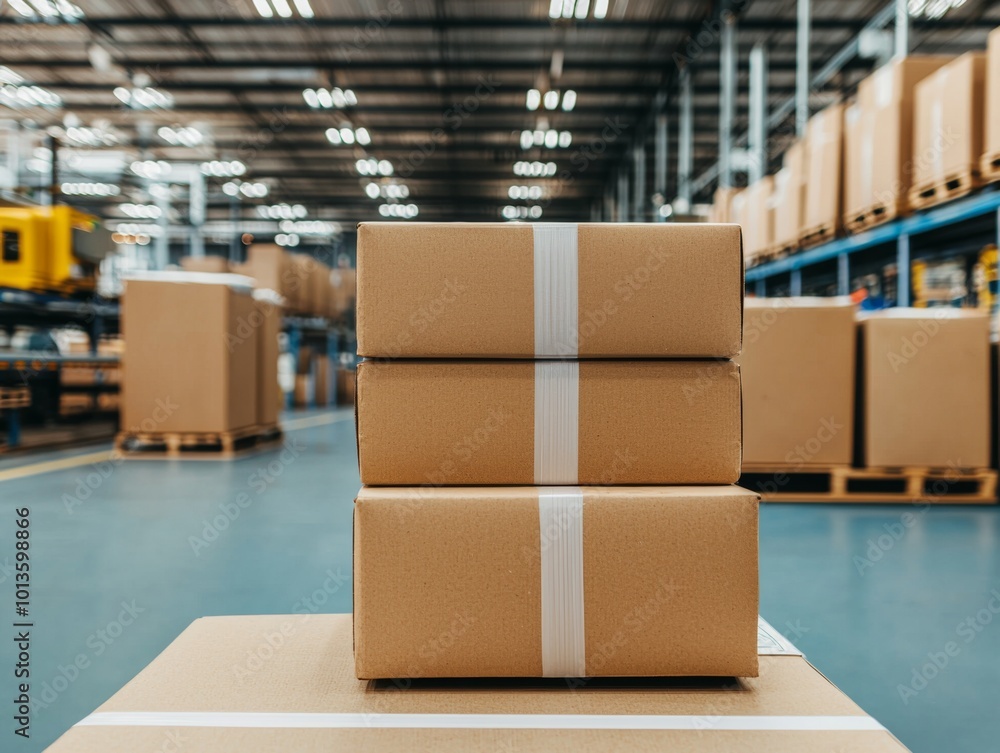 Industrial Factory with Cardboard Boxes and Machines Industrial Factory with Cardboard Boxes and Machines