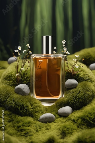 Perfume products advertisement with nature jungle for promotion